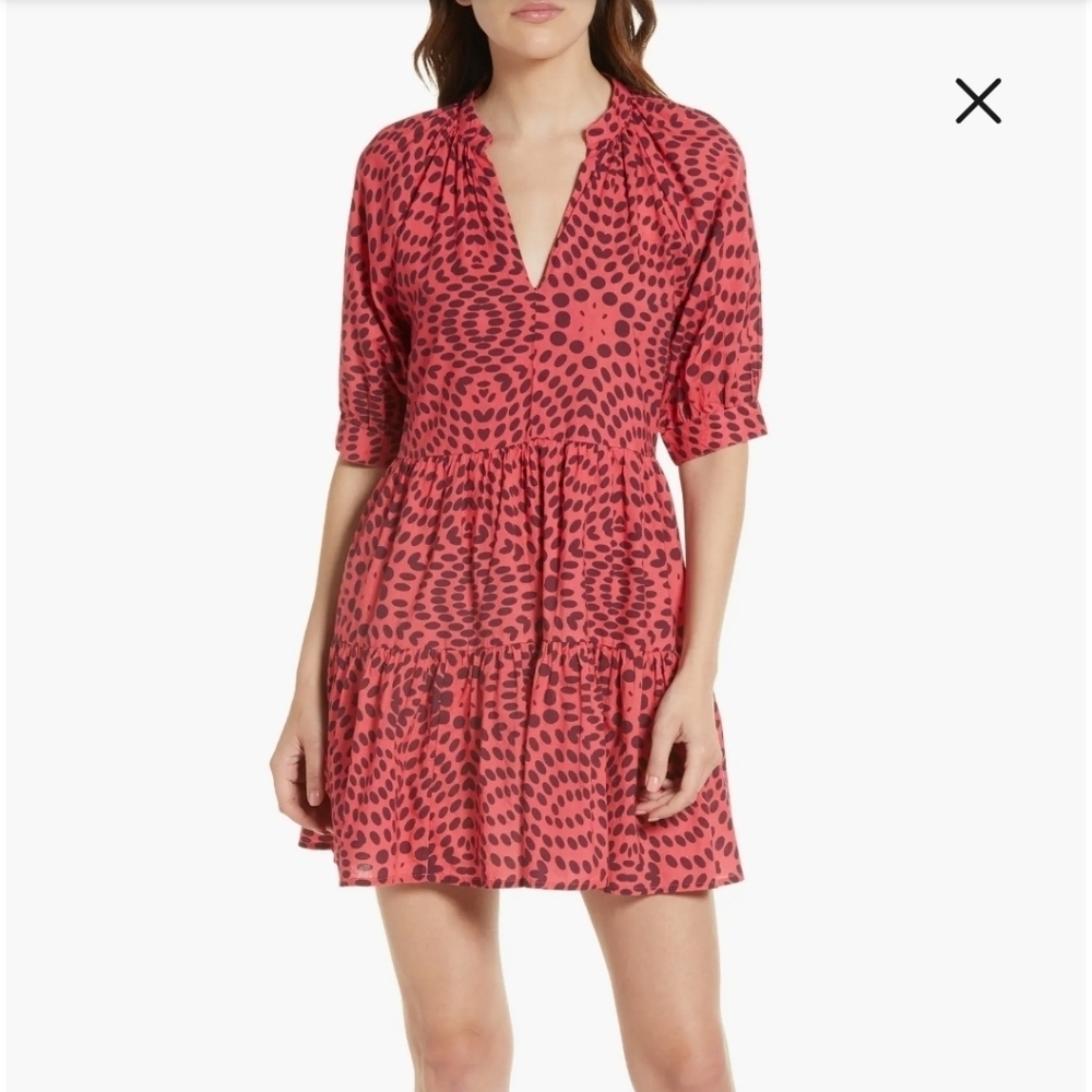 NWT Nordstrom Area Stars tiered puff sleeve dot mini dress in red size small